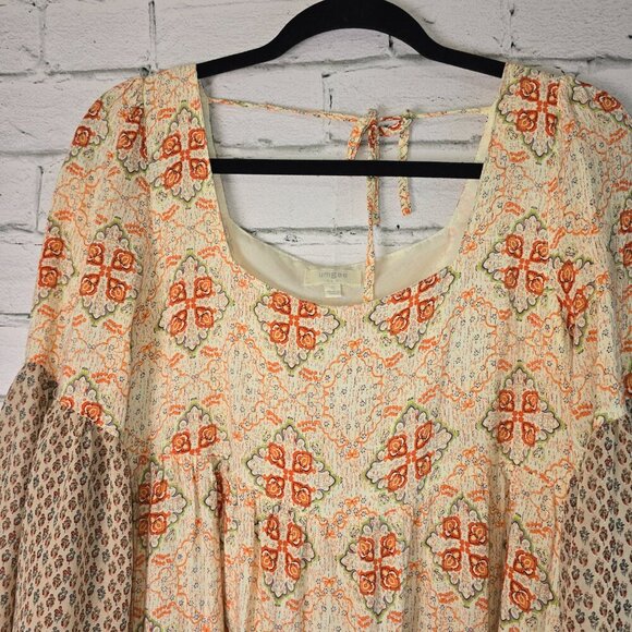 UMGEE BOHO BABY DOLL  BLOUSE 3/4 SLEEVE FLOWING TUNIC PULLOVER SIZE SMALL - Picture 4 of 7